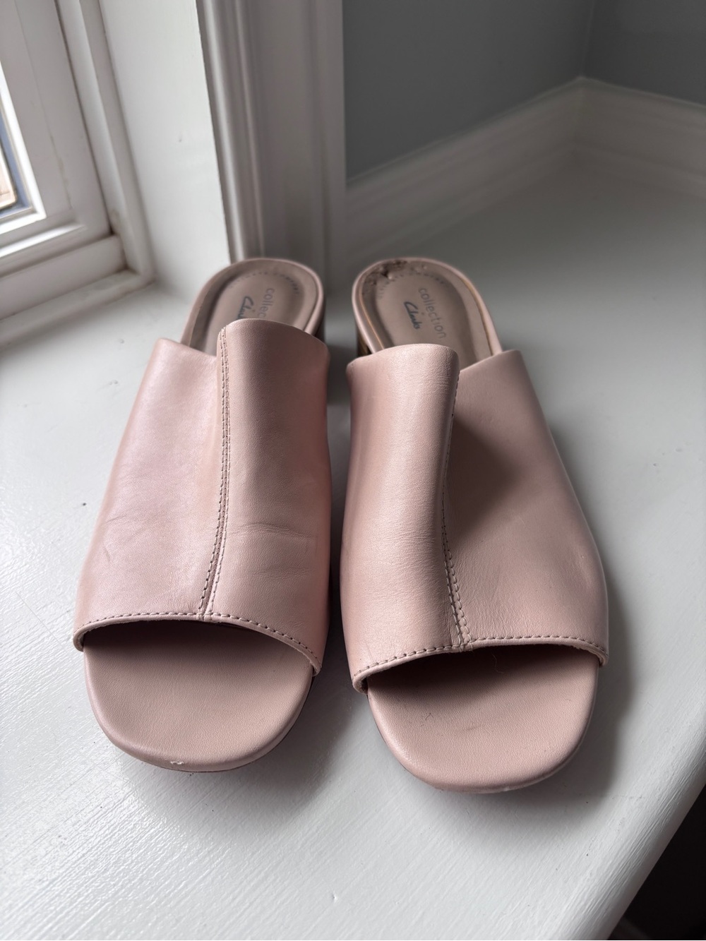 Leather Slide Sandals in Blush Pink - Women